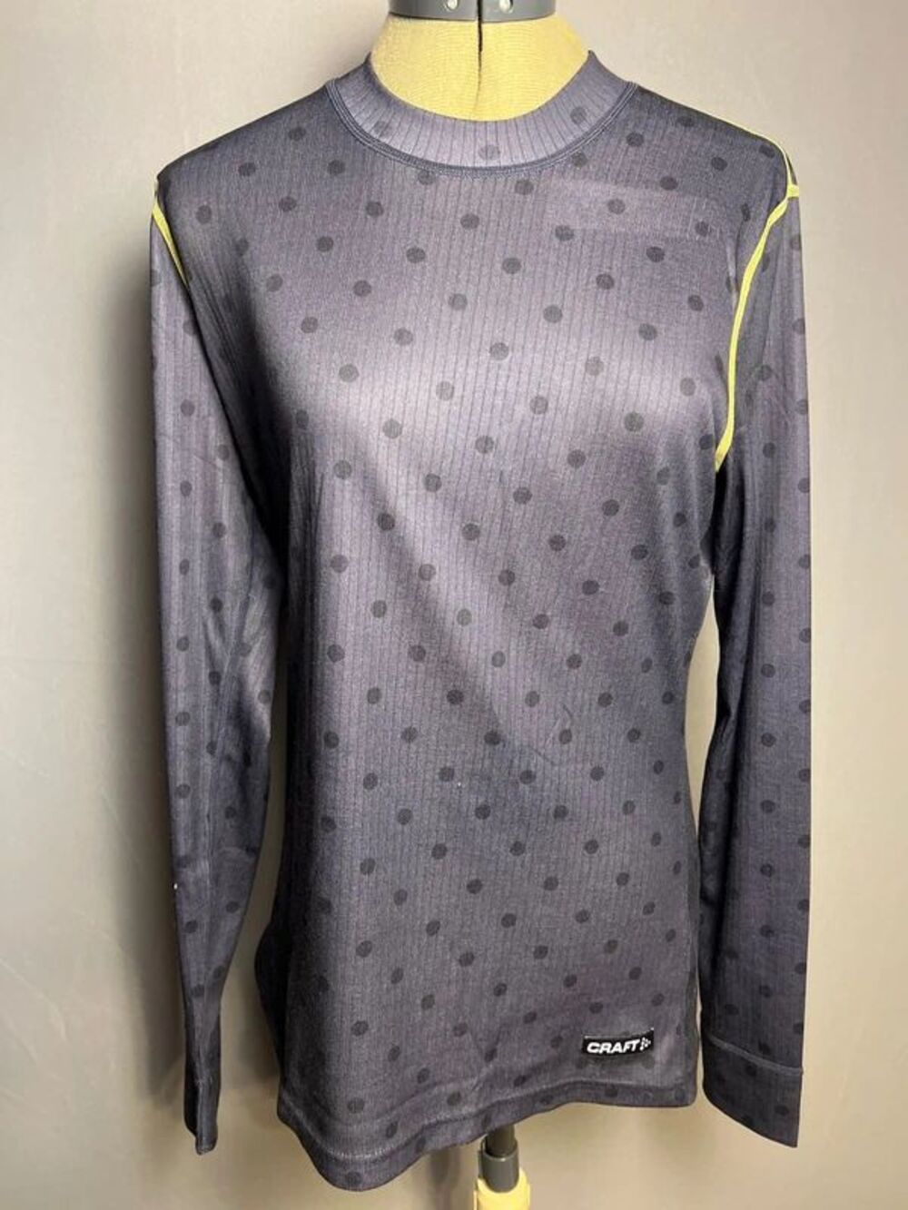 CRAFT Women’s L Gray Polka Dot Long Sleeve Athletic Running Top
